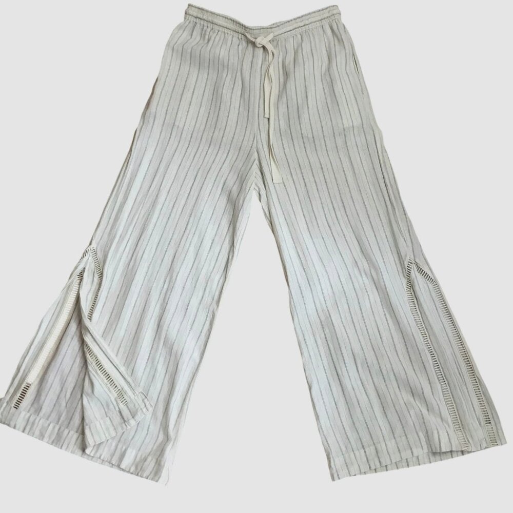INTIMATELY FREE PEOPLE Striped 100% Cotton Wide Leg Slit Hem Cropped Pants XS